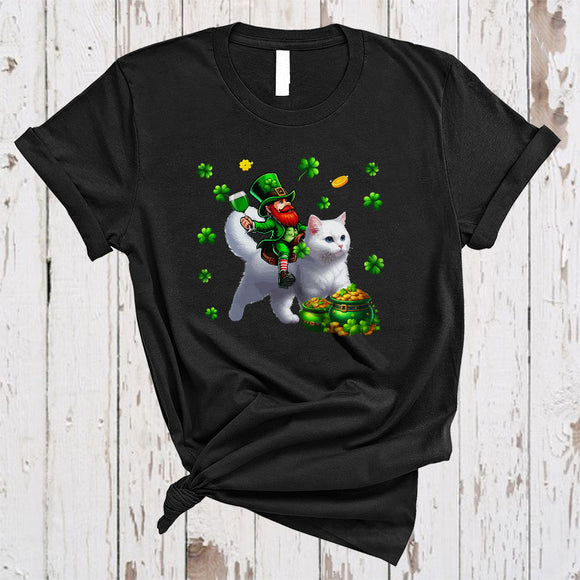 MacnyStore - Leprechaun Drinking Wine On Cat, Funny Wine Lover Riding Cat Saint Patrick's Day T-Shirt