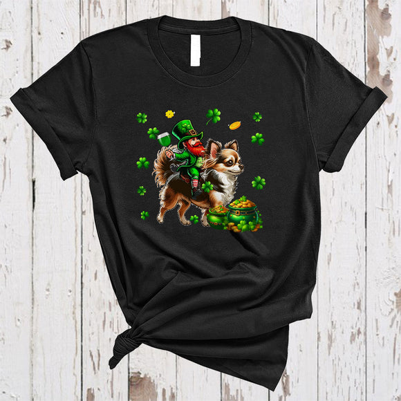 MacnyStore - Leprechaun Drinking Wine On Chihuahua, Joyful St. Patrick's Day Shamrock, Drinking Team T-Shirt