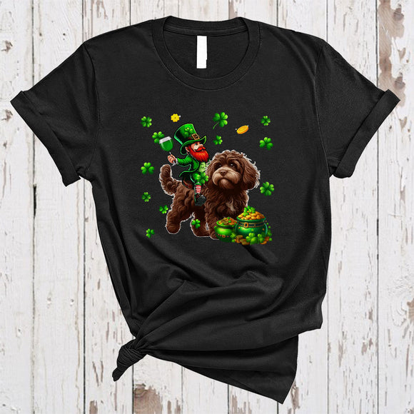 MacnyStore - Leprechaun Drinking Wine On Cockapoo, Joyful St. Patrick's Day Shamrock, Drinking Team T-Shirt