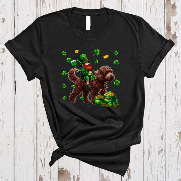 MacnyStore - Leprechaun Drinking Wine On Sproodle, Joyful St. Patrick's Day Shamrock, Drinking Team T-Shirt