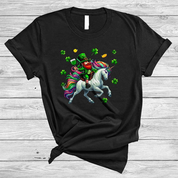 MacnyStore - Leprechaun Drinking Wine On Unicorn, Humorous St. Patrick's Day Wine Lover Unicorn, Drinking Team T-Shirt
