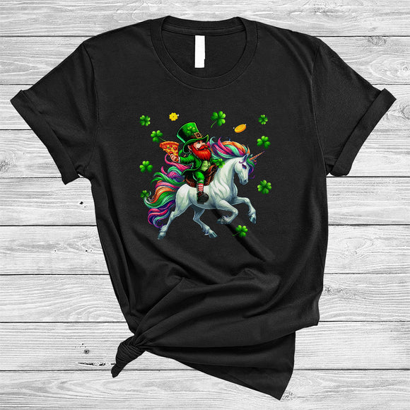 MacnyStore - Leprechaun Eating Pizza On Unicorn, Humorous St. Patrick's Day Pizza Lover Unicorn, Lucky Shamrock T-Shirt