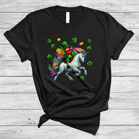 MacnyStore - Leprechaun Eating Taco On Unicorn, Humorous St. Patrick's Day Taco Lover Unicorn, Lucky Shamrock T-Shirt