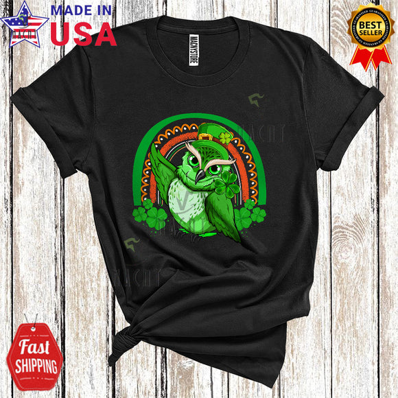 MacnyStore - Leprechaun Owl With Shamrock Rainbow Cute Happy St. Patrick's Day Zoo Wild Animal Lover T-Shirt