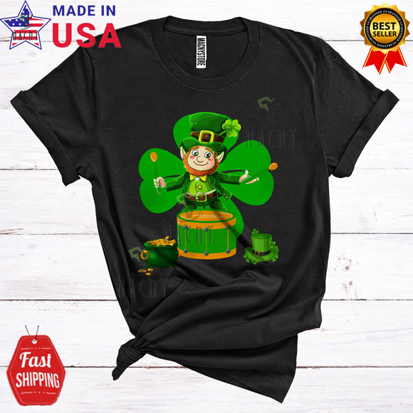 MacnyStore - Leprechaun Playing Drum Funny Cool St. Patrick's Day Irish Shamrock Musical Instruments Player T-Shirt
