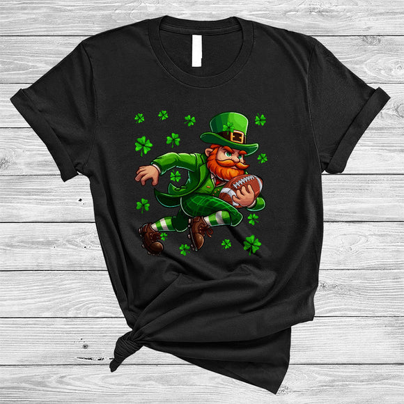 MacnyStore - Leprechaun Playing Football, Joyful St. Patrick's Day Sport Player Team, Irish Shamrock T-Shirt