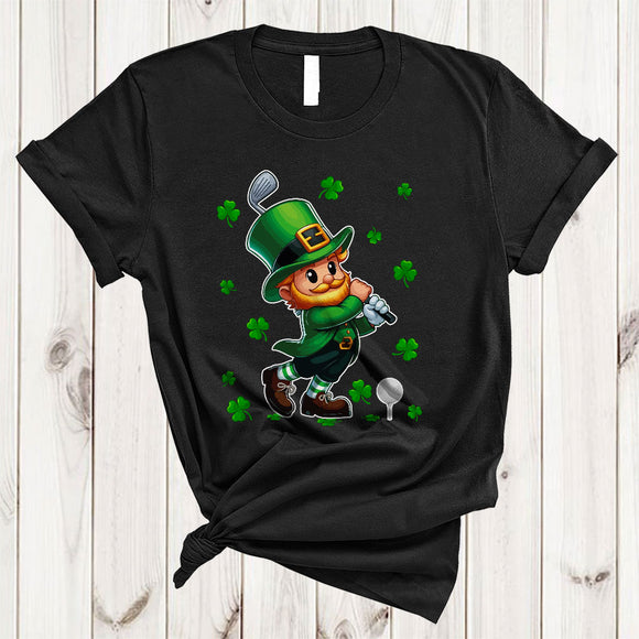 MacnyStore - Leprechaun Playing Golf, Lovely St. Patrick's Day Golf Shamrocks, Matching Sport Player Team T-Shirt
