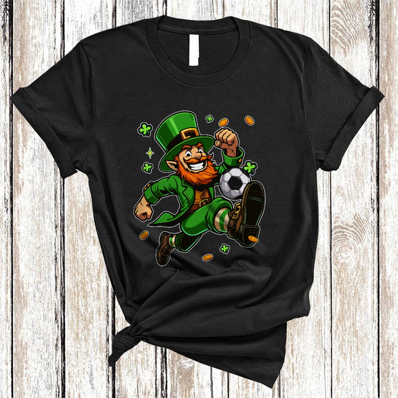 MacnyStore - Leprechaun Playing Soccer, Joyful St. Patrick's Day Irish Sport Player Team, Shamrock Family T-Shirt