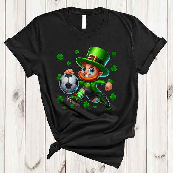 MacnyStore - Leprechaun Playing Soccer, Lovely St. Patrick's Day Soccer Shamrocks, Matching Sport Player Team T-Shirt