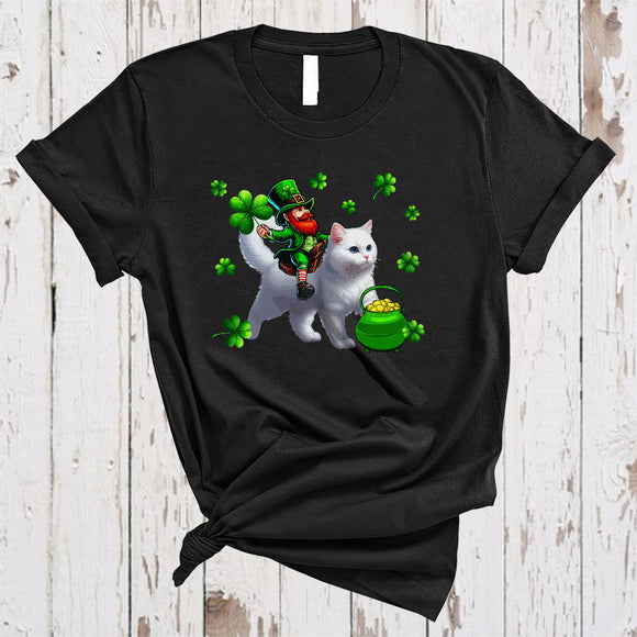 MacnyStore - Leprechaun Riding Cat, Adorable St. Patrick's Day Pot Of Gold Shamrock, Family Group T-Shirt