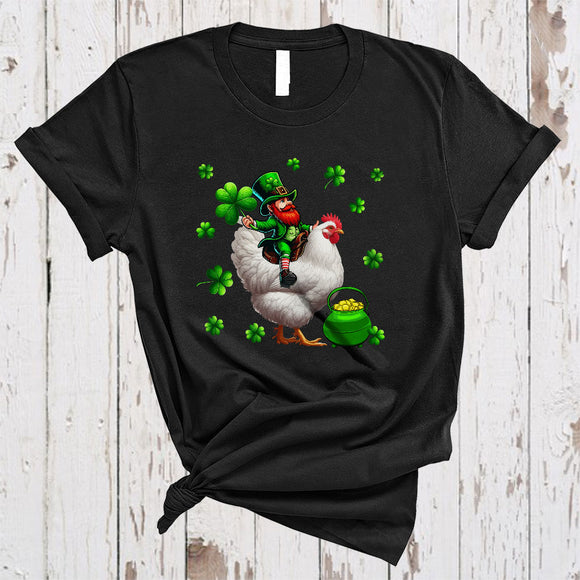 MacnyStore - Leprechaun Riding Chicken, Adorable St. Patrick's Day Pot Of Gold Shamrock, Family Group T-Shirt