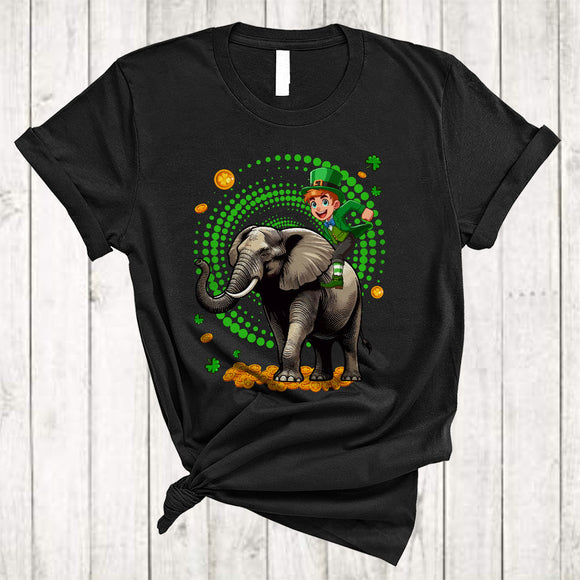 MacnyStore - Leprechaun Riding Elephant, Adorable St. Patrick's Day Leprechaun Elephant, Shamrock Animal Lover T-Shirt