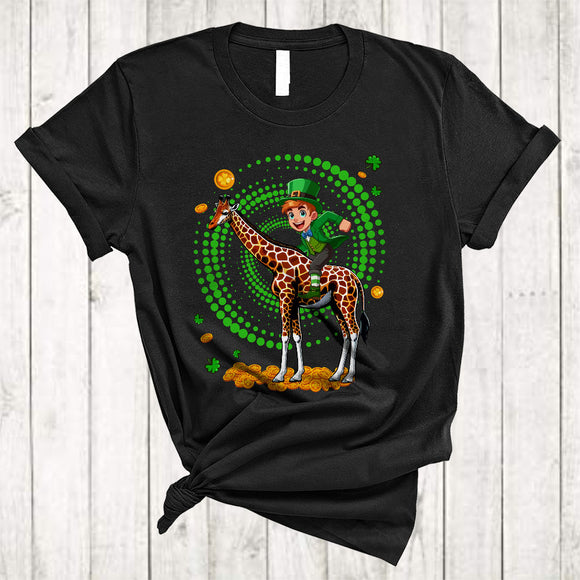 MacnyStore - Leprechaun Riding Giraffe, Adorable St. Patrick's Day Leprechaun Giraffe, Shamrock Animal Lover T-Shirt