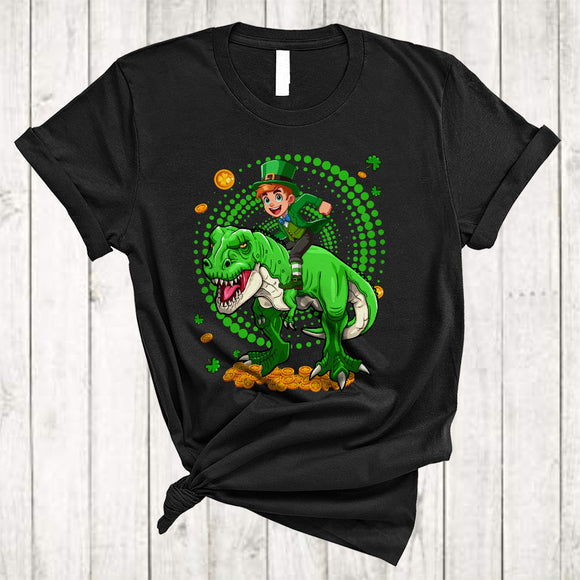 MacnyStore - Leprechaun Riding T-Rex, Adorable St. Patrick's Day Leprechaun T-Rex, Shamrock Animal Lover T-Shirt