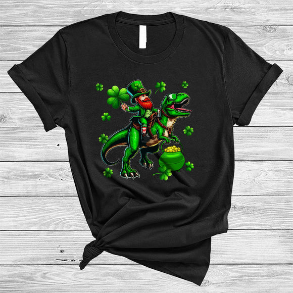 MacnyStore - Leprechaun Riding T-Rex, Amazing St. Patrick's Day T-Rex Dinosaurs Lover, Pot Of Gold Shamrock T-Shirt