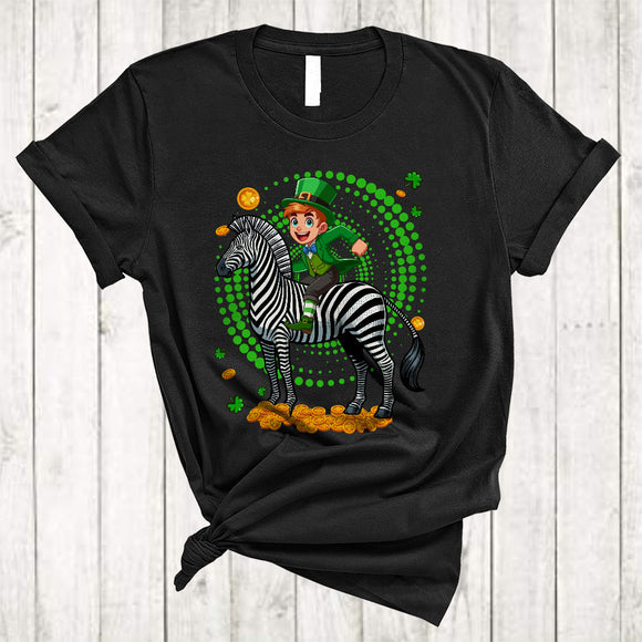 MacnyStore - Leprechaun Riding Zebra, Adorable St. Patrick's Day Leprechaun Zebra, Shamrock Animal Lover T-Shirt