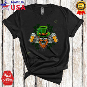 MacnyStore - Leprechaun Skeleton Drinking Beer Funny Cool St. Patrick's Day Skull Lover Matching Drinking Team T-Shirt