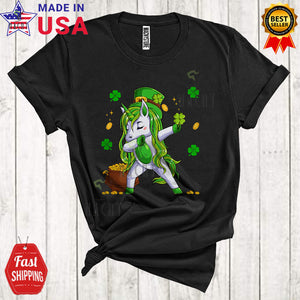 MacnyStore - Leprechaun Unicorn Dabbing Cute Happy St. Patrick's Day Irish Shamrock Green Unicorn Lover T-Shirt
