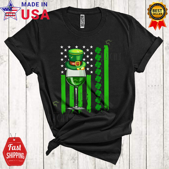 MacnyStore - Leprechaun Wine With Green American Flag Cute Cool St. Patrick's Day Wine Drunk Drinking Lover T-Shirt