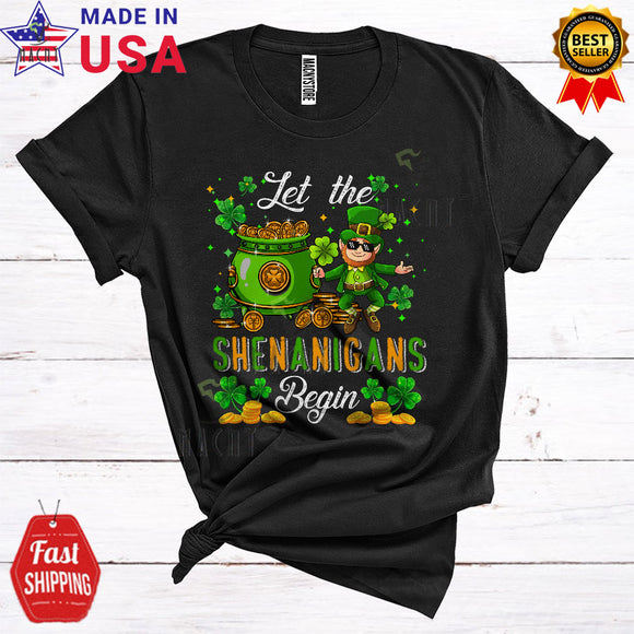 MacnyStore - Let The Shenanigans Begin Cute Cool St. Patrick's Day Leprechaun With Gold Pot Shamrock Lover T-Shirt