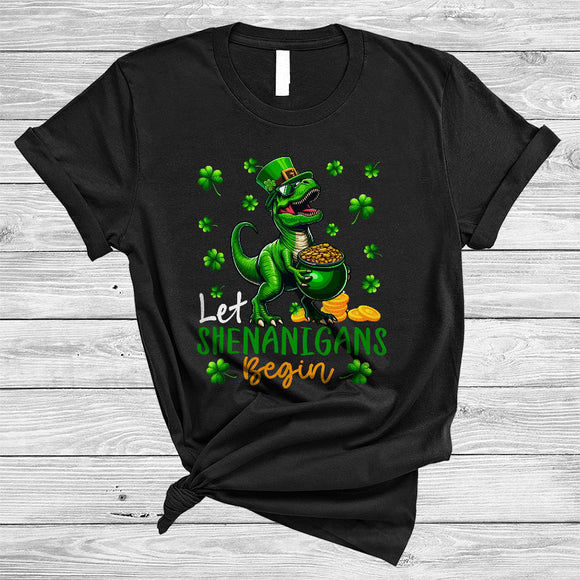 MacnyStore - Let The Shenanigans Begin, Lovely St. Patrick's Day T-Rex Sunglasses, Shamrock Dinosaur T-Shirt