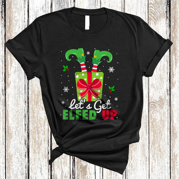 MacnyStore - Let's Get Elfed Up, Lovely Funny Christmas ELF In X-mas Present, Snow Around Family Group T-Shirt