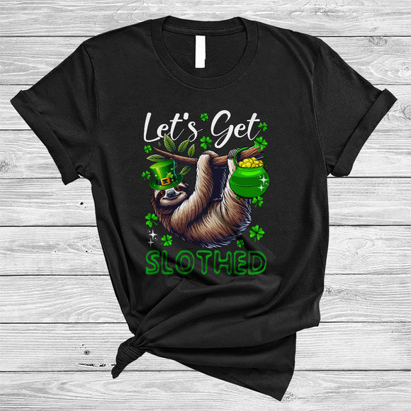 MacnyStore - Let's Get Slothed, Humorous St. Patrick's Day Hanging Sloth Lover, Shamrock Family Group T-Shirt