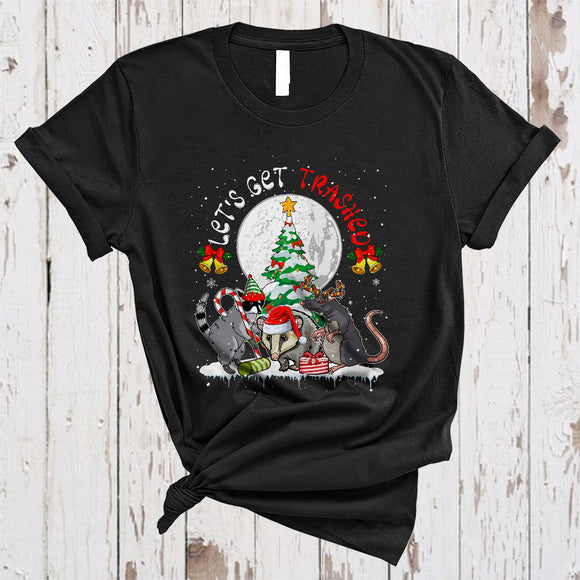 MacnyStore - Let's Get Trashed, Humorous Christmas Tree Raccoon Opossum Rat, X-mas Trash Animal T-Shirt