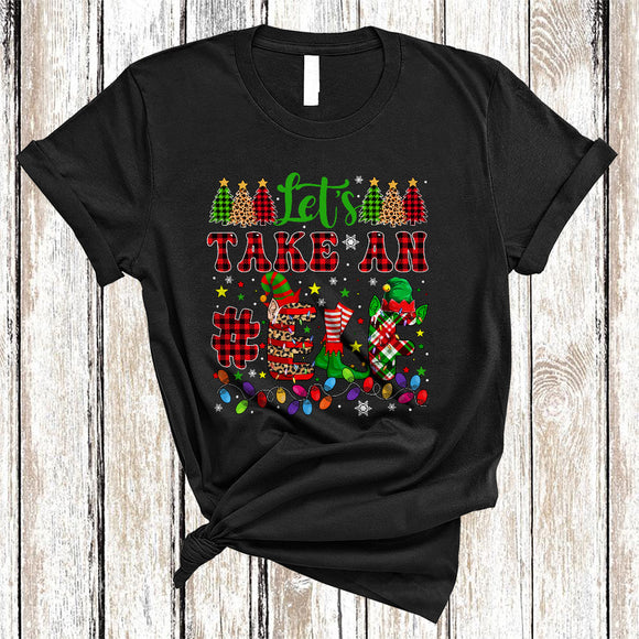 MacnyStore - Let's Take An ELF, Joyful Plaid Christmas Lights ELF, Matching X-mas Pajama Family Group T-Shirt
