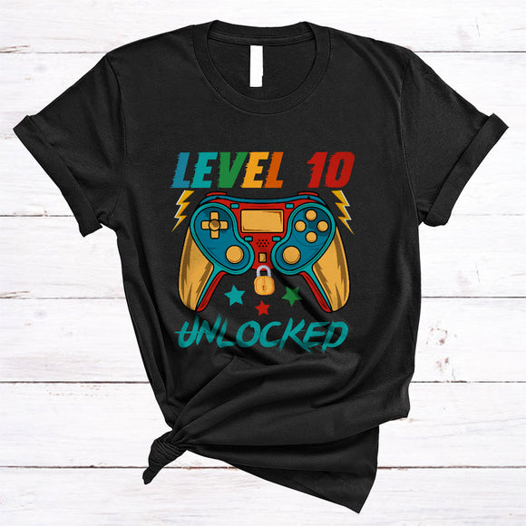 MacnyStore - Level 10 Unlocked, Awesome 10th Birthday Vintage Games Controller, Matching Gamer Gaming Lover T-Shirt