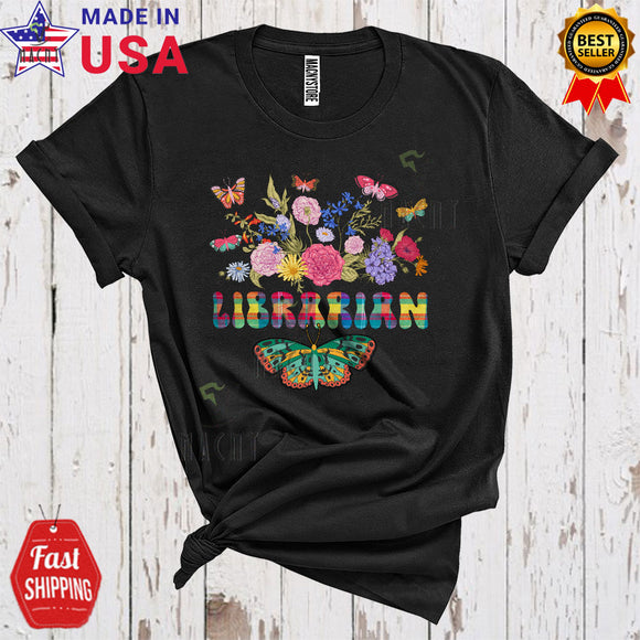 MacnyStore - Librarian Cute Cool Plaid Colorful Butterfly Blooming Flowers Matching Women Group T-Shirt