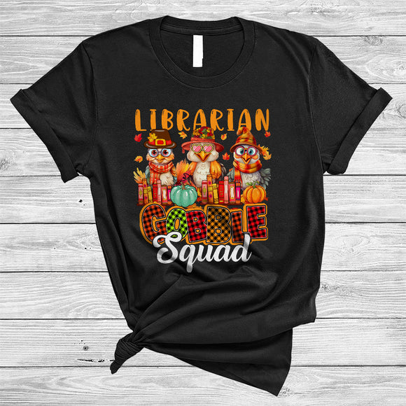 MacnyStore - Librarian Gobble Squad, Cute Three Librarian Turkeys Lover, Matching Thanksgiving Group T-Shirt