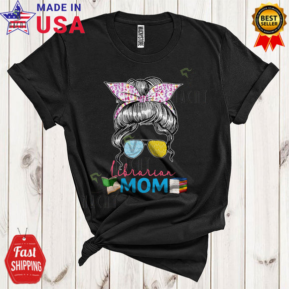 MacnyStore - Librarian Mom Cool Happy Easter Mother's Day Leopard Bun Hair Woman Face Matching Group T-Shirt