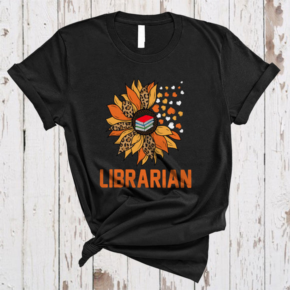 MacnyStore - Librarian, Adorable Sunflower Leopard Hearts, Matching Librarian Family Group T-Shirt