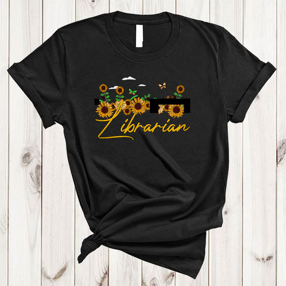 MacnyStore - Librarian, Adorable Sunflowers Butterfly Matching Librarian Group, Floral Flowers Family T-Shirt