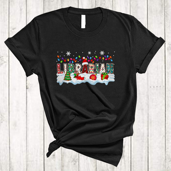 MacnyStore - Librarian, Amazing Christmas Lights Santa Librarian Lover, Snow Around X-mas Group T-Shirt