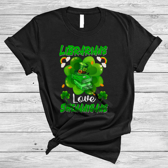 MacnyStore - Librarians Love Shenanigans, Wonderful St. Patrick's Day Shamrock Shape, Lucky Irish Proud T-Shirt