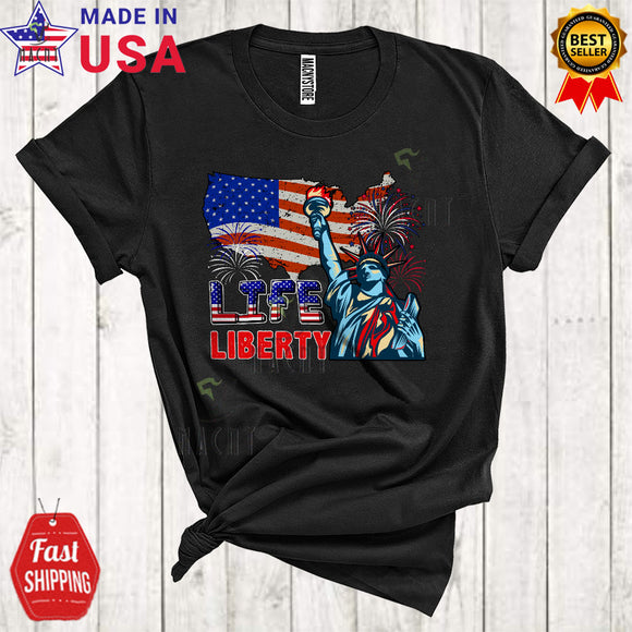 MacnyStore - Life Liberty Cool Proud Independence Day 4th Of July American Flag Statue Of Liberty Patriotic Lover T-Shirt