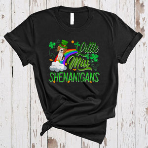 MacnyStore - Little Miss Shenanigans, Lovely St. Patrick's Day Beagle Leprechaun, Rainbow Shamrock T-Shirt
