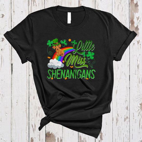 MacnyStore - Little Miss Shenanigans, Lovely St. Patrick's Day Dachshund Leprechaun, Rainbow Shamrock T-Shirt