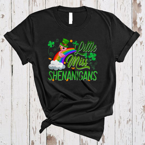 MacnyStore - Little Miss Shenanigans, Lovely St. Patrick's Day Flamingo Leprechaun, Rainbow Shamrock T-Shirt