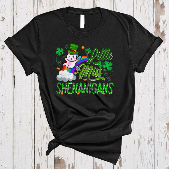 MacnyStore - Little Miss Shenanigans, Lovely St. Patrick's Day Unicorn Leprechaun, Rainbow Shamrock T-Shirt