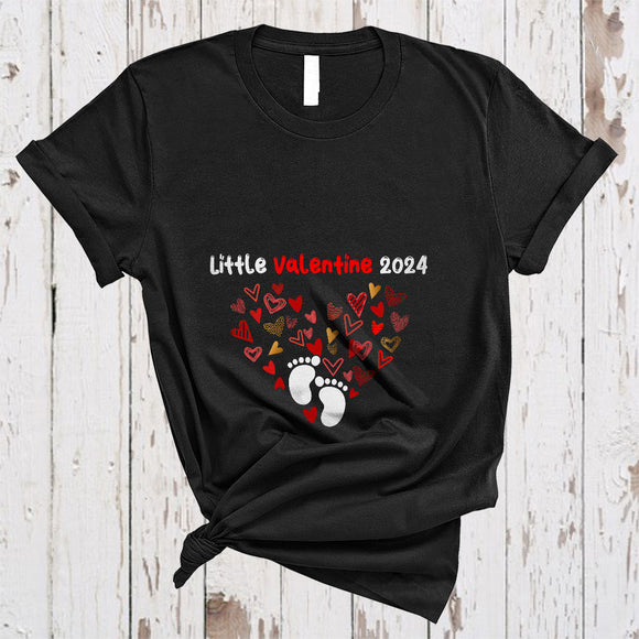 MacnyStore - Little Valentine 2024, Awesome Valentine's Day Pregnancy Announcement, Heart Shape Family T-Shirt