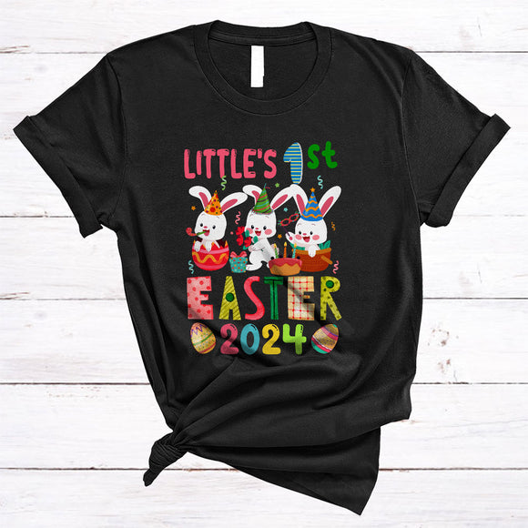 MacnyStore - Little's 1st Easter 2024, Adorable Easter Day Birthday Three Bunnies, Family Group Egg Hunting T-Shirt