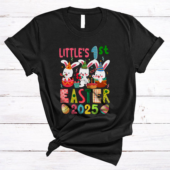 MacnyStore - Little's 1st Easter 2025, Adorable Easter Day Birthday Three Bunnies, Family Group Egg Hunting T-Shirt