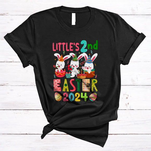 MacnyStore - Little's 2nd Easter 2024, Adorable Easter Day Birthday Three Bunnies, Family Group Egg Hunting T-Shirt