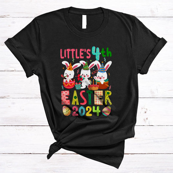 MacnyStore - Little's 4th Easter 2024, Adorable Easter Day Birthday Three Bunnies, Family Group Egg Hunting T-Shirt
