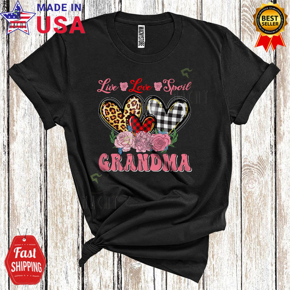 MacnyStore - Live Love Spoil Grandma Cool Cute Mother's Day Matching Family Group Leopard Plaid Hearts Lover T-Shirt