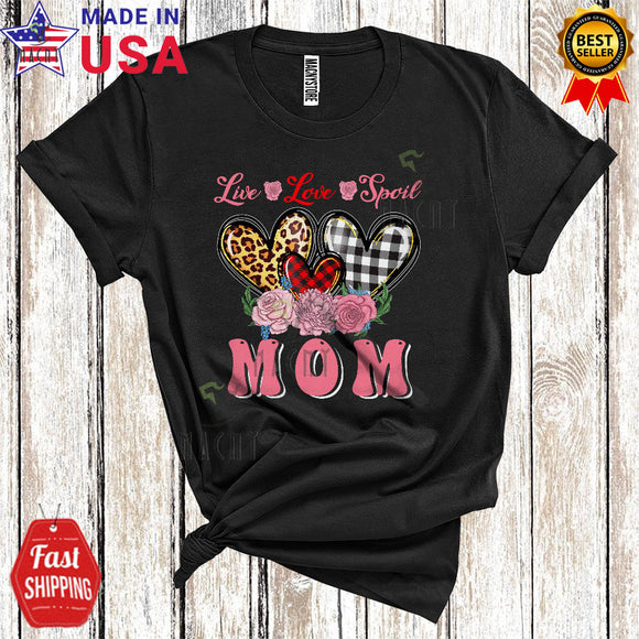 MacnyStore - Live Love Spoil Mom Cool Cute Mother's Day Matching Family Group Leopard Plaid Hearts Lover T-Shirt