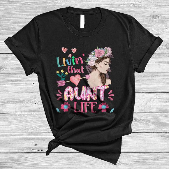 MacnyStore - Livin' That Aunt Life, Wonderful Mother's Day Leopard Flowers Women, Matching Family Group T-Shirt